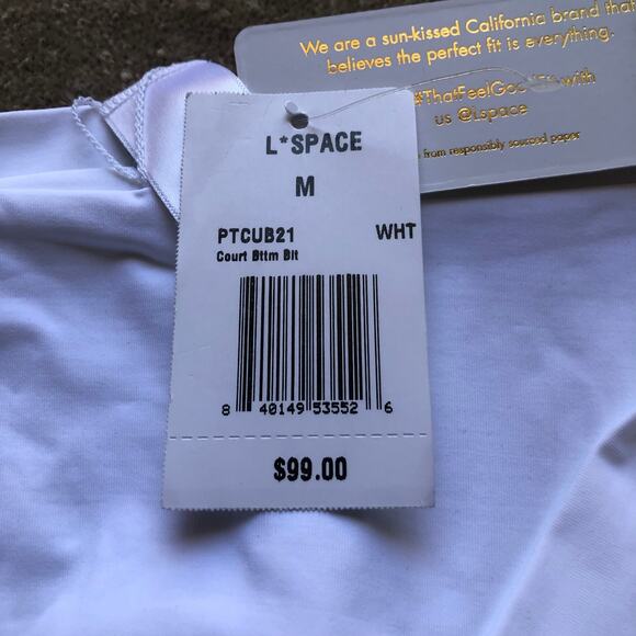 L Space Court Bitsy Cut White Ribbed Bikini Bottom Stretch Women's Sz Medium NWT - Picture 10 of 13